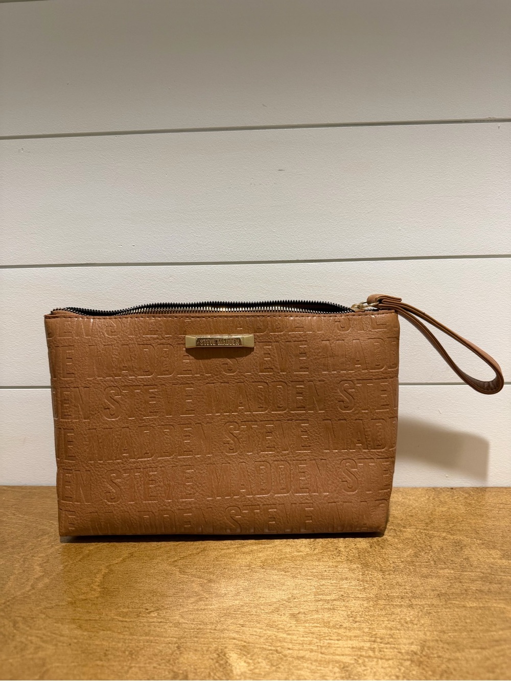 Steve Madden Tan Embossed Wristlet Clutch